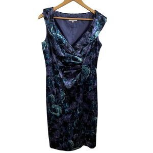Rena Rowan Purple Floral Cocktail Dress Ruched Waist Party Size 6‎ Old Money